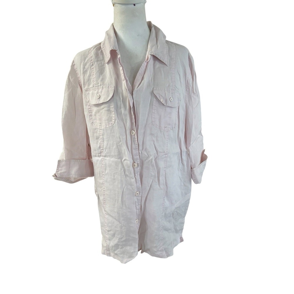 Encadee Pink Linen Long Sleeve Button Front Tunic SZ 46